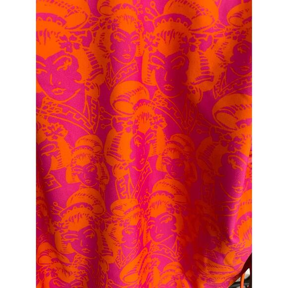 Ed Hardy High Cut‎ One Piece Swimsuit "Lady" Print Orange Pink Tie Size Large - Picture 3 of 10
